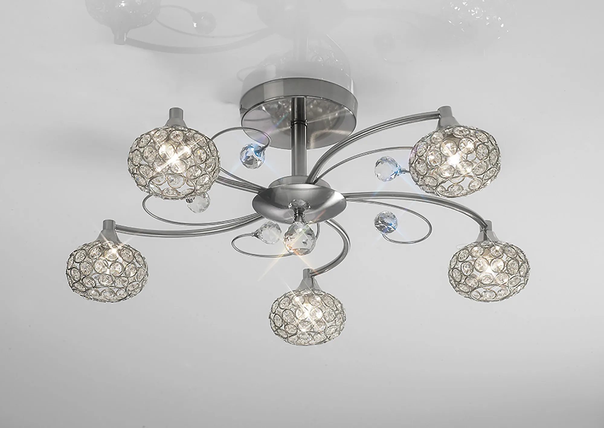 IL30935  Cara Crystal Ceiling 5 Light Satin Nickel